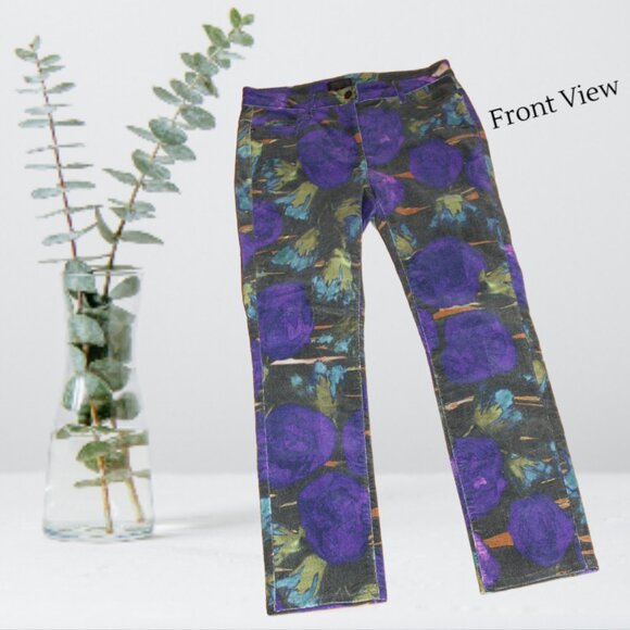 Carlisle Collection Wisteria Abstract Multi Blue Purple Jean Style Pants, Size 2 - Picture 7 of 9